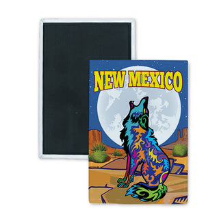 New Mexico Colorful Coyote (01134) Rectangle Badge Magnet