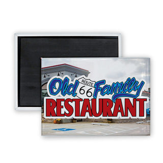Old Route 66 Family Restaurant   Route 66 Old Family Restaurant Logo Rectangle Badge Magnet