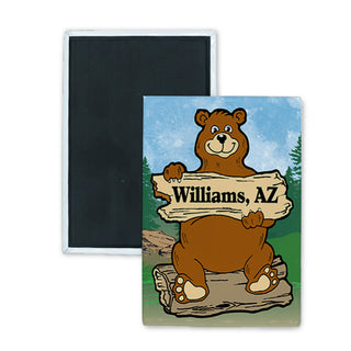 Williams  AZ Bear on Log Holding Sign Rectangle Badge Magnet