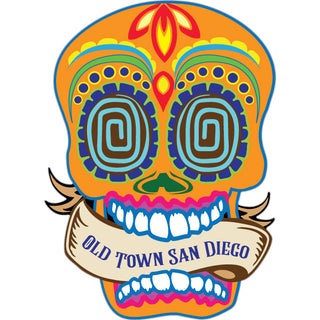 Old Town San Diego Old Town Gold Sugar Skull Banner in Teeth Sticker