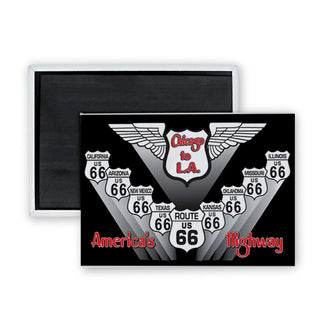 Route 66   10 Shields With Wings Rectangle Badge Magnet