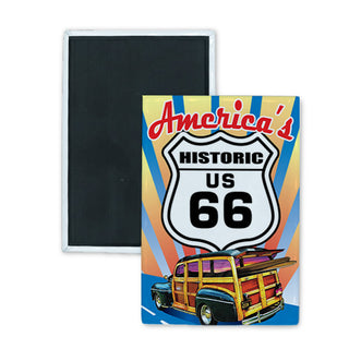 Route 66   America Woody Rectangle Badge Magnet