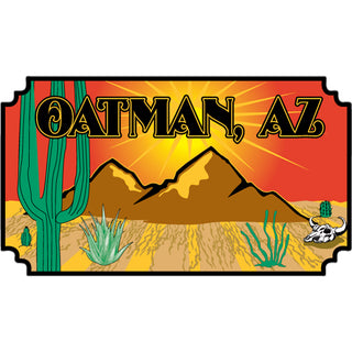 Oatman  AZ   Cactus With Mountains Cut Corners Sticker