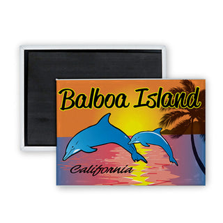 Balboa Island  CA   Dolphin Sunset Rectangle Badge Magnet