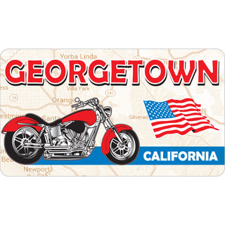 OK4 Georgetown  CA Red Motorcycle US Map and Flag Sticker
