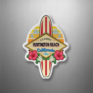 HUNTINGTON BEACH RETRO FLORAL SURFBOARD 3D Magnet