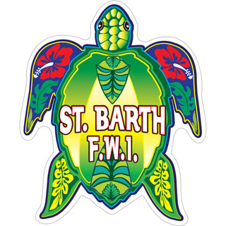St. Barth  FWI   Green Turtle Red Flowers Sticker