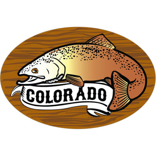 Colorado Brown Trout Salmon Banner Wood Oval Plaque Sticker