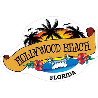 OK3 Hollywood Beach  Florida Banner and Palm Trees Sticker