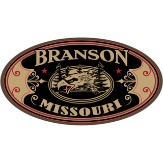 Branson  MO Black Brown Oval w Eagle   Business Card Sized Sticker Sticker