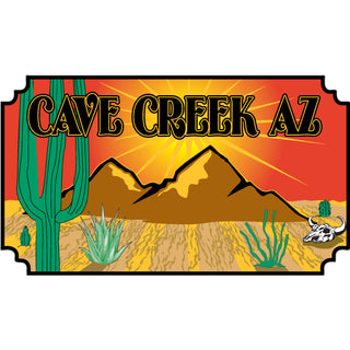 Cave Creek Az CACTUS WITH MOUNTAINS CUT CORNERS Sticker