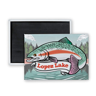 Lopez Lake  CA   Trout with Banner Rectangle Badge Magnet