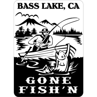 Bass Lake  CA   Vintage Gone Fishin Cartoon Sticker
