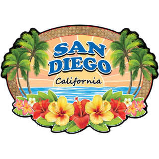 San Diego  California   Wicker Hibiscus Oval Sticker