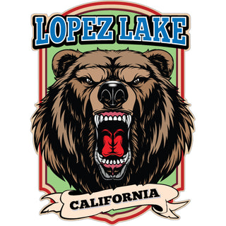 Lopez Lake CA Framed Growling Bear Vertical Sticker