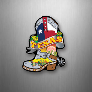 Fort Worth Texas Flag Cowboy Boot Flexible Magnet