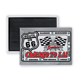 Route 66   Chicago To LA License Plate Rectangle Badge Magnet