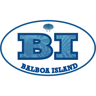 Balboa Island BI Euro Oval White with Blue Hawaii Print Sticker