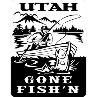 utah   Vintage Gone Fishin Cartoon Sticker