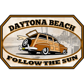 OK4 Daytona Beach Woody Follow the Sun Sticker