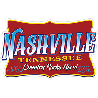 Nashville Tilted Rectangle Red and Gold Sticker