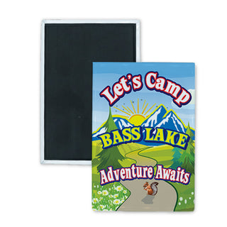 Bass Lake   Camp Adventure Awaits Rectangle Badge Magnet