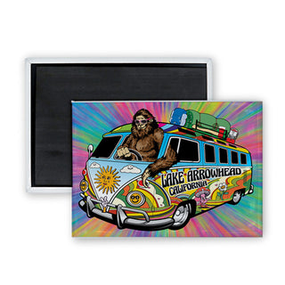 Lake Arrowhead  California   Bigfoot Driving Hippie Van Bus Rectangle Badge Magnet