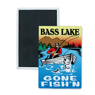 Bass Lake   Vintage Gone Fishing Rectangle Badge Magnet