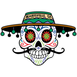 OK4 Marysville CA Sugar Skull with Tassle Hat (00669) Sticker
