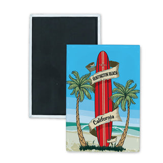 Huntington Beach  California Standing Red Surfboard  Vertical Rectangle Badge Magnet
