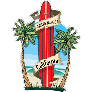 Santa Monica  California   Standing Red Surfboard Sticker