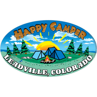 Leadville Colorado Happy Camper Oval Sticker