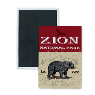 Zion National Park   Red Bear Sign Rectangle Badge Magnet