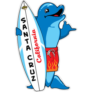 OK4  Santa Cruz  CA Standing Dolphin With Sur   Business Card Sized Sticker Sticker