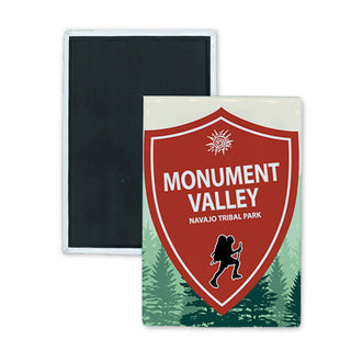Monument Valley Navajo Tribal Park   Brick Red Hiker Silhouette Shield Rectangle Badge Magnet