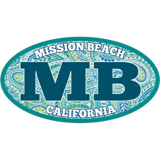 OK4 Mission Beach CA MB Paisley Filled Euro Oval Sticker