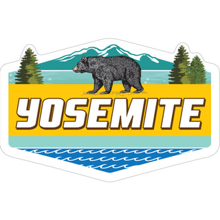 Yosemite  CA   Teal Mountains Yellow Band With Bear Sticker