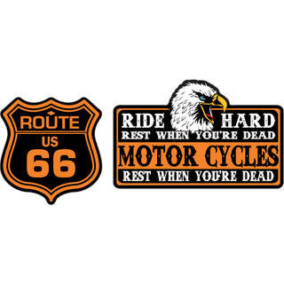 Route 66   Orange Shield & Ride Hard Sign Sticker