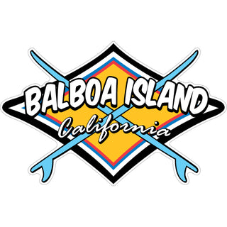 Balboa Island  CA Diamond Shape and Surfboards Sticker
