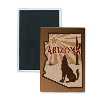 Arizona Tan Shape w Coyote & Cactus Rectangle Badge Magnet