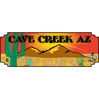 Creek Cave AZ   Cactus with Mountains Cut Corners Sticker