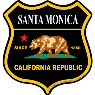 Santa Monica   Black Gold USA Shield Sticker