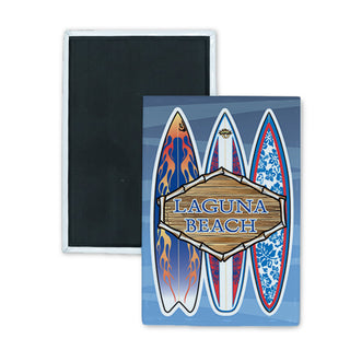 Laguna Beach   3 Surfboards With Wood Sign Rectangle Badge Magnet