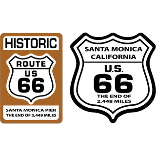 OK4 Santa Monica Route 66 2 Up Brown Rectangle Rte 66 Shield Sticker
