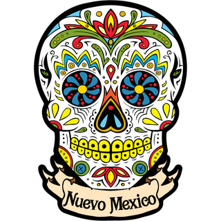 Nuevo Mexico White Banner Sugar Skull Sticker