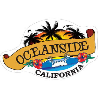 Oceanside  California   Wave & Palm Trees Scroll Sticker