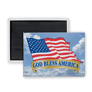 Novelty   God Bless America Flag Rectangle Badge Magnet