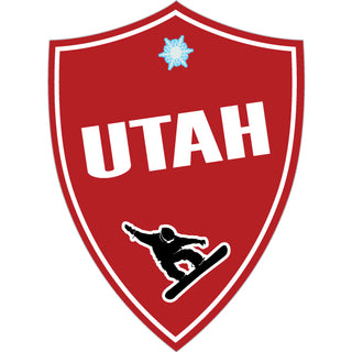 OK4 Utah Red Vertical Shield with Snowboarder Sticker