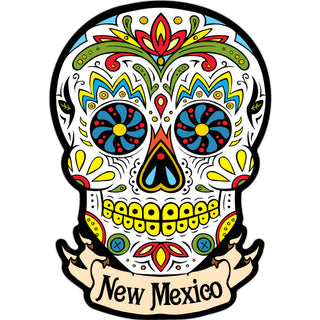 OK4 New Mexico White Sugar Skull w Banner (00463) Sticker