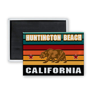 Huntington Beach  California   Striped Half Circle Bear Rectangle Badge Magnet